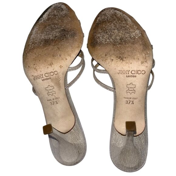Jimmy Choo Silver metallic sparkle sandals heels HOLIDAY 7 1/2 LIKE New - Picture 7 of 7